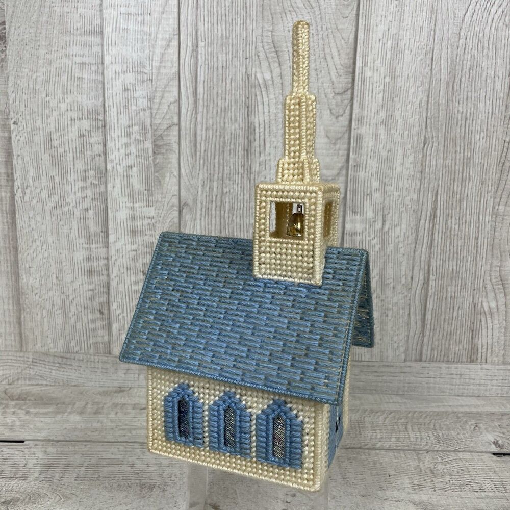 Mary Maxim Style Needlepoint Musical Church Bell Christmas Blue White 12” Works